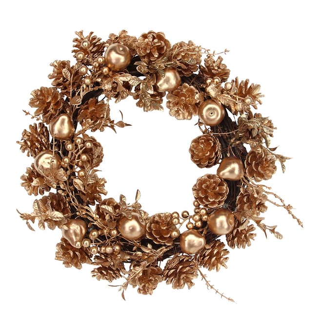 Gisela Graham Cream/Gold Cone & Fruit Wreath