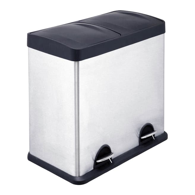 Premier Housewares 48L Recycle Pedal Bin with 2 Compartments, Stainless Steel