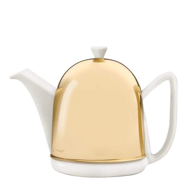 Bredemeijier White/Brass Manto Ceramic Teapot with Steel Cover and Filter 1.0L