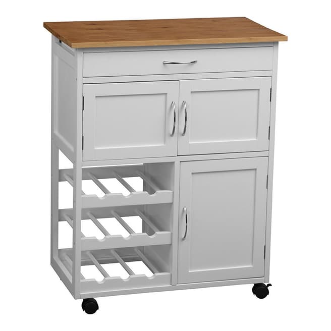 Premier Housewares White Kitchen Trolley with Bamboo Top