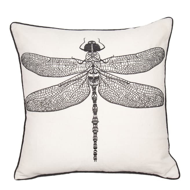 Malini Natural Embroidered Dragonfly Cushion 45x45cm