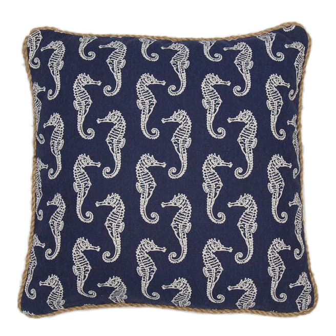 Malini Blue Printed Seahorses Cushion 45x45cm