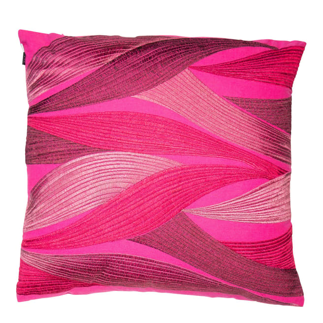 Malini Pink Banana Leaves Embroidered Linen Cushion 43x43cm