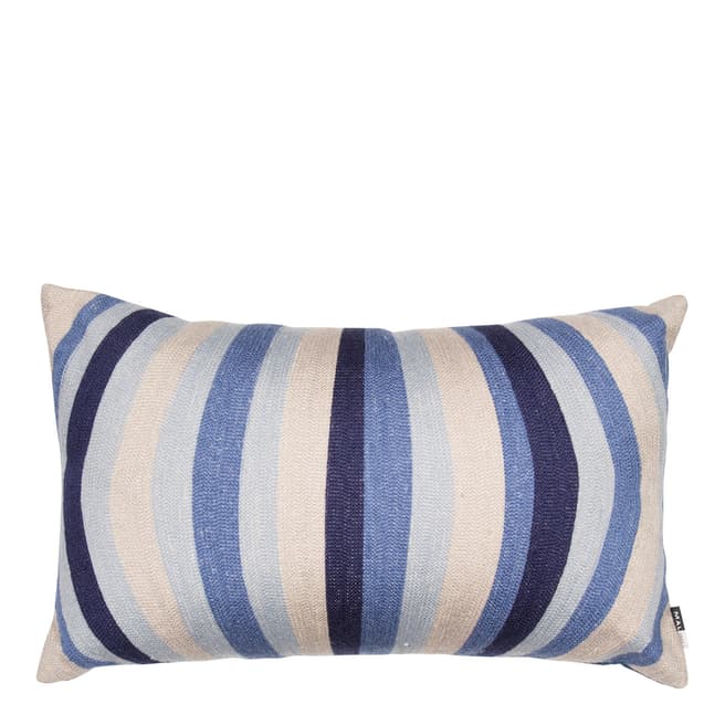 Malini Blue Embroidery Lines Linen Cushion 30x50cm
