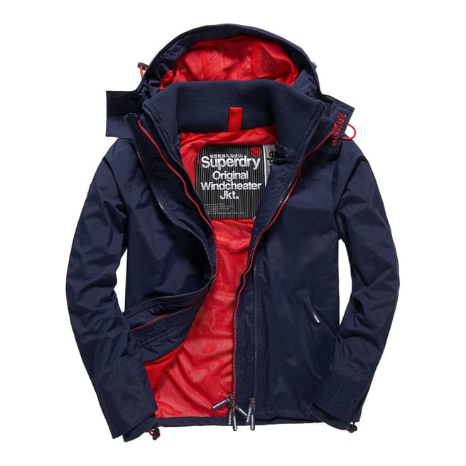Superdry Navy/Red Tech Hood Pop Zip Windcheater Jacket
