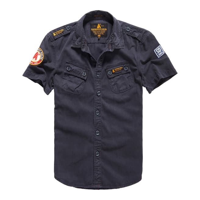 Superdry Navy Hyrbid Army Cops Short Sleeve Shirt