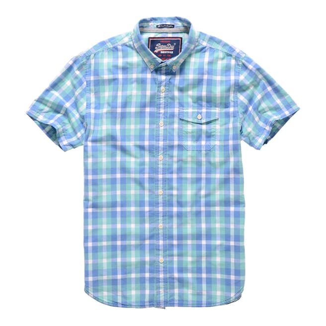 Superdry Blue/Multi Check Washbasket Short Sleeve Cotton Shirt