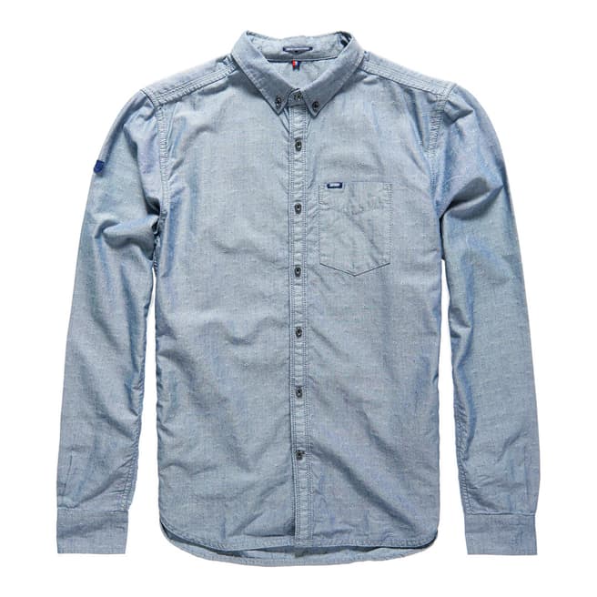 Superdry Blue Dobby Indigo Loom Oxford Cotton Shirt