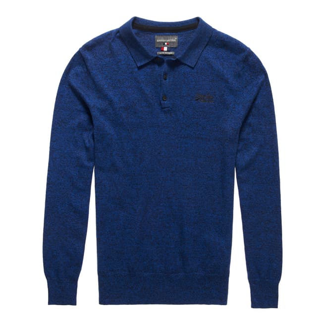 Superdry Navy Knitted Cotton Cashmere Polo Top