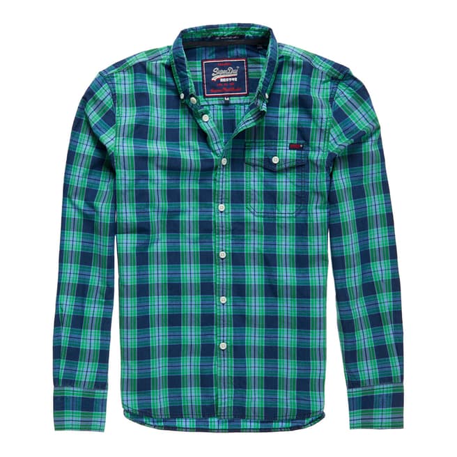 Superdry Green/Navy Washbasket Button Down Cotton Shirt