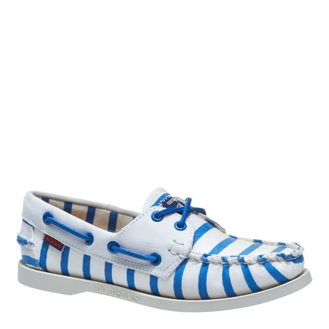 Sebago Women's White And Blue Stripe Spinnaker Boat Shoes