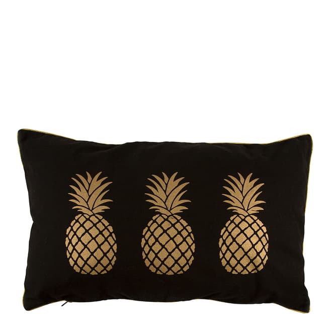 Sass & Belle Black/Gold Pineapple Cushion 29x49cm