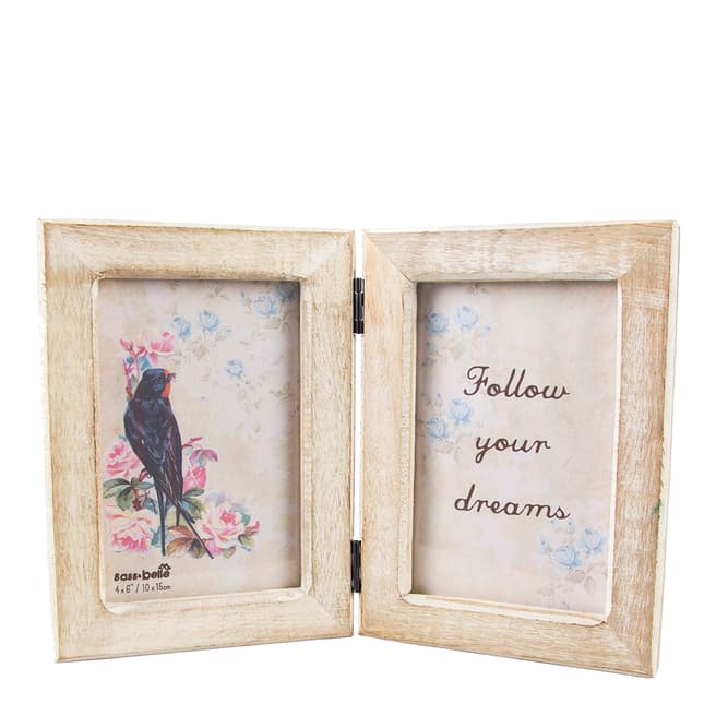 Sass & Belle Brown Double Rustic Wood Photo Frame 10x15cm