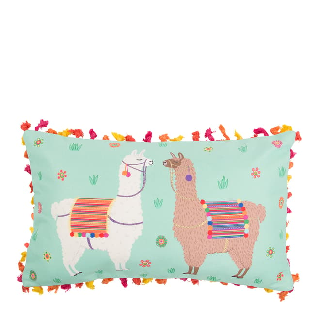 Sass & Belle Green/Multi Lima Llama Cushion 30x50cm