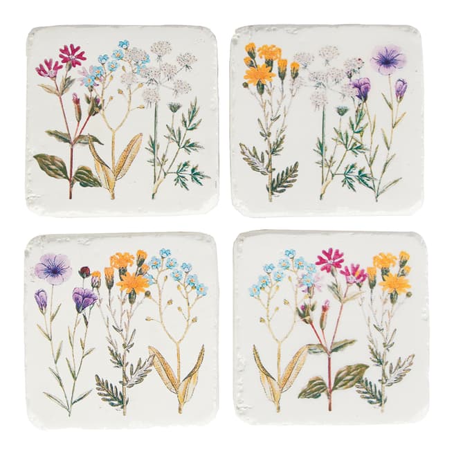 Sass & Belle White/Multi Coloured Set of 4 Wildflowers Coasters