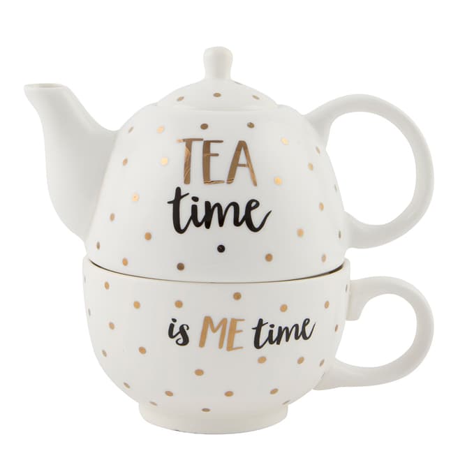 Sass & Belle White/Gold Tea Time Teapot for One