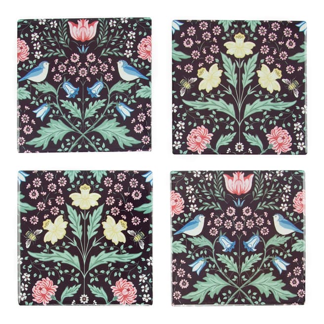 Sass & Belle  Black/Multi Coloured Set of 4 Midnight Garden Coasters