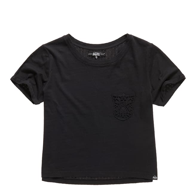 Superdry Black Lace Pocket Crop T-Shirt
