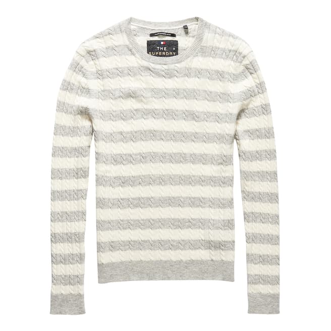 Superdry Grey Marl/Cream Luxe Mini Cable Stripe Knit