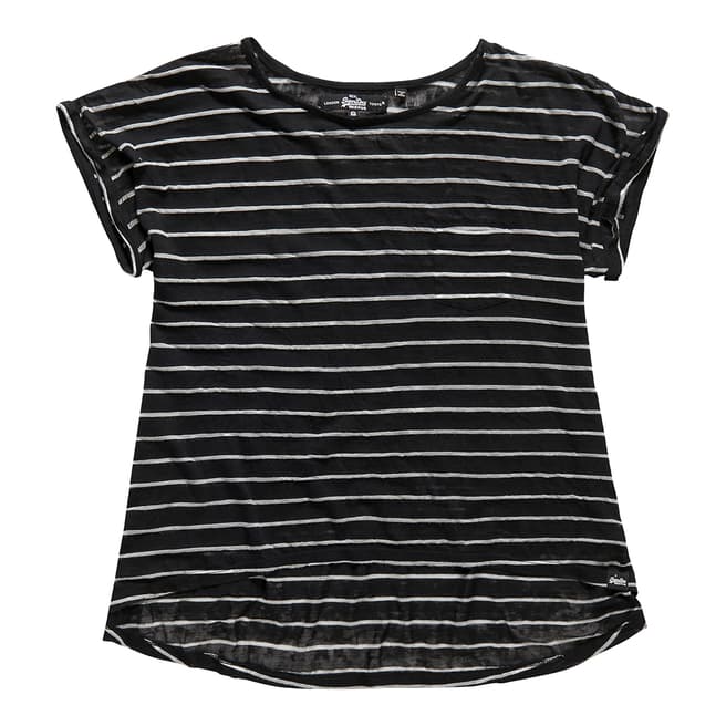 Superdry Black/Ecru stripe Scoop Hem T-Shirt