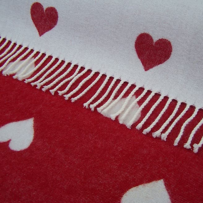 Bronte by Moon Red/White Love Heart Print Lambswool Throw 185x140cm