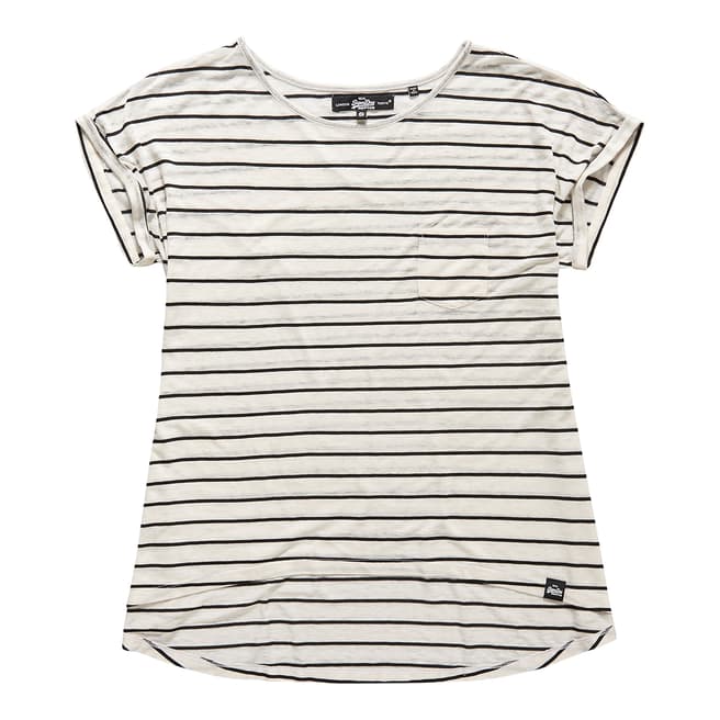 Superdry Ecru/Black stripe Scoop Hem T-Shirt