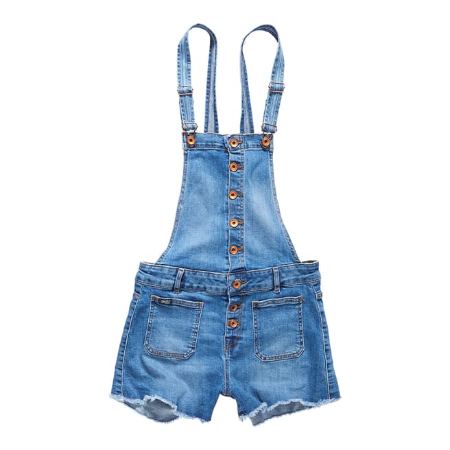Superdry Mid Wash Dot Button Through Dungarees