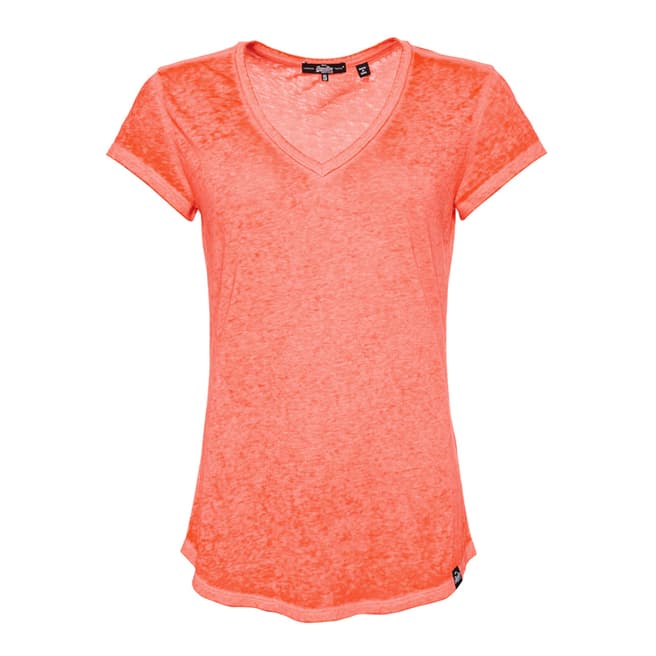 Superdry Fluro Coral Blossom Burnout Vee T-Shirt