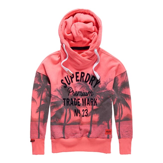 Superdry Fluro Neon Pink Marl Photographic Slouch Hoodie