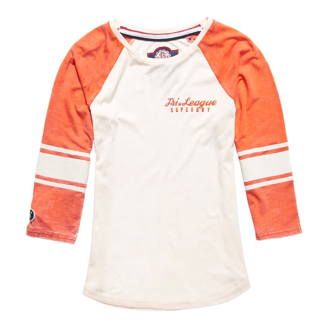Superdry Off White/Bright Red Tri League Baseball Top