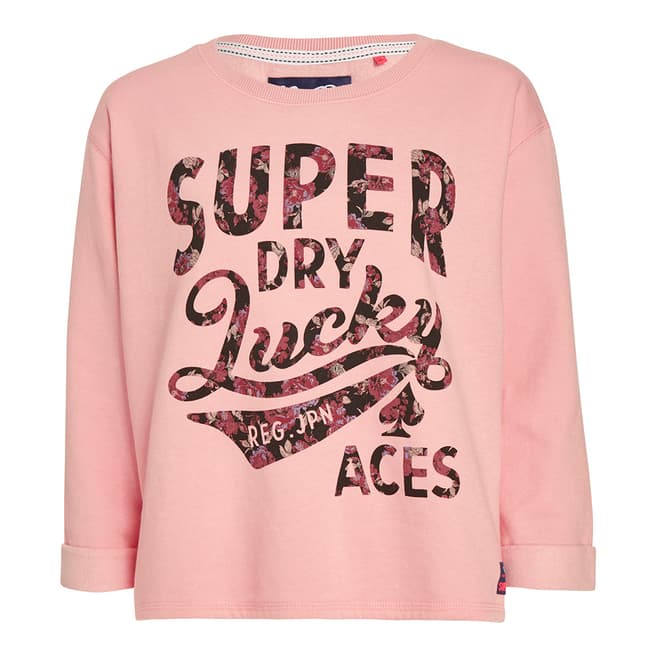 Superdry Boudior Pink Lucky Aces Crew Neck