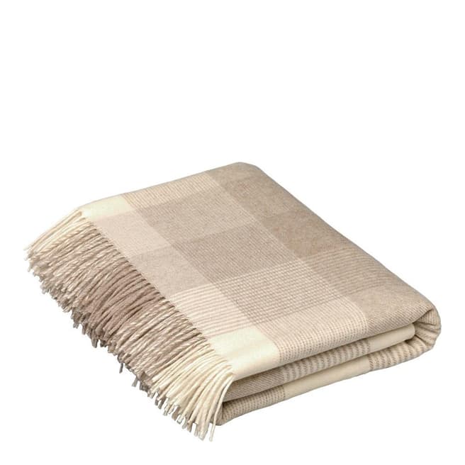 Bronte by Moon Beige Check Print Lambswool Throw 185x140cm