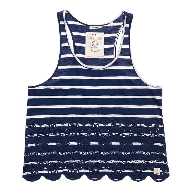 Superdry Navy/White Stripe Shore Broderie Shell Top