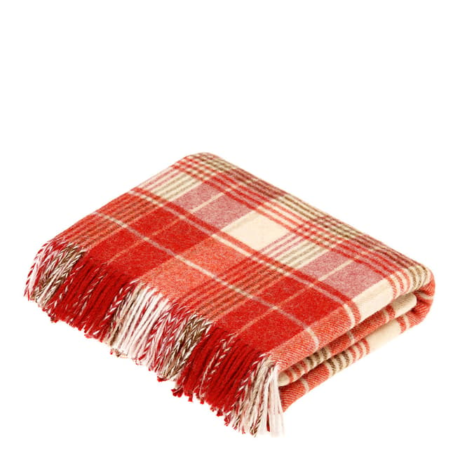 Bronte by Moon Brick Red Check Print Lambswool Throw 185x140cm