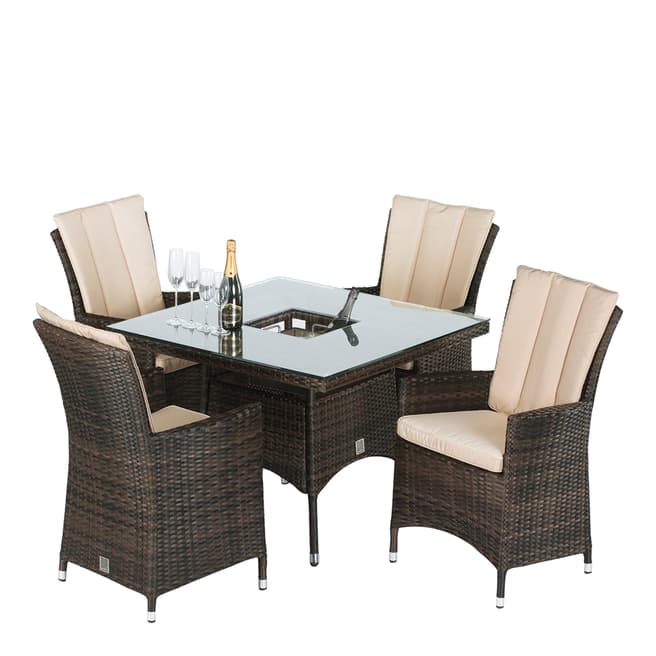 Maze LA 4 Seat Square Dining Set with Ice Bucket/Brown