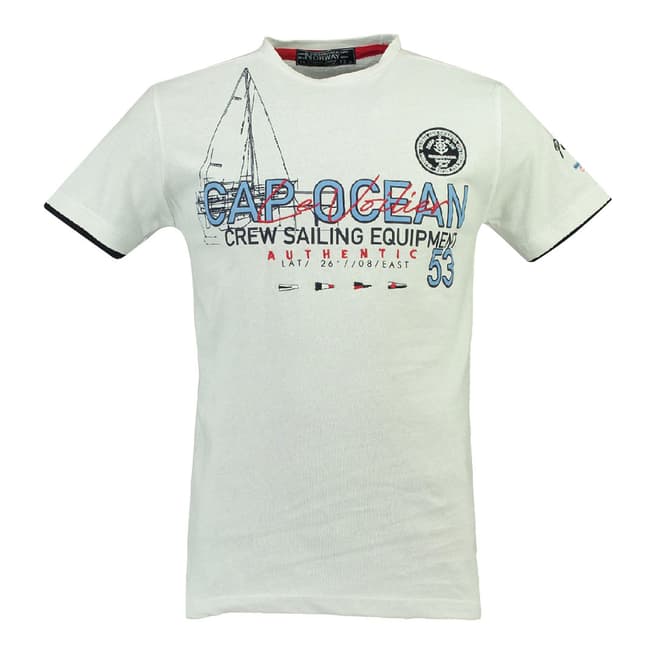 Geographical Norway Men's White Jrew Short Sleeve T-Shirt