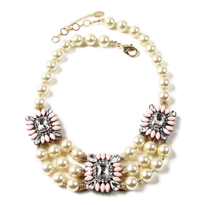 Amrita Singh Peach Pearl Necklace with Austrian Crystals and Resin Stones
