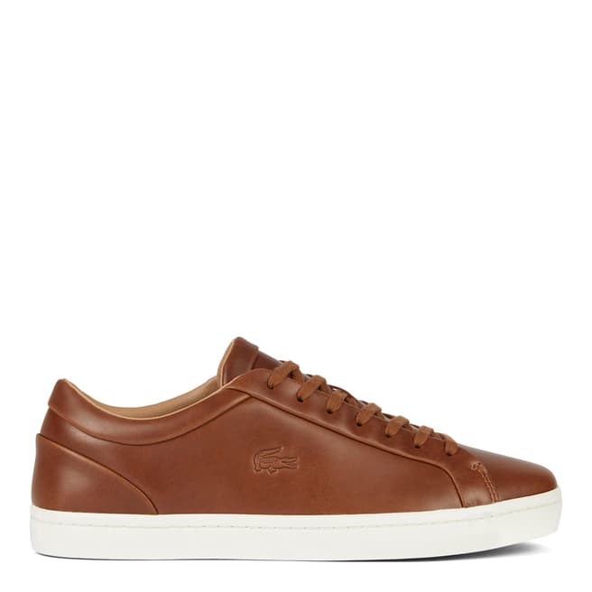 Lacoste Men's Tan Brown Leather Straightset Sneakers