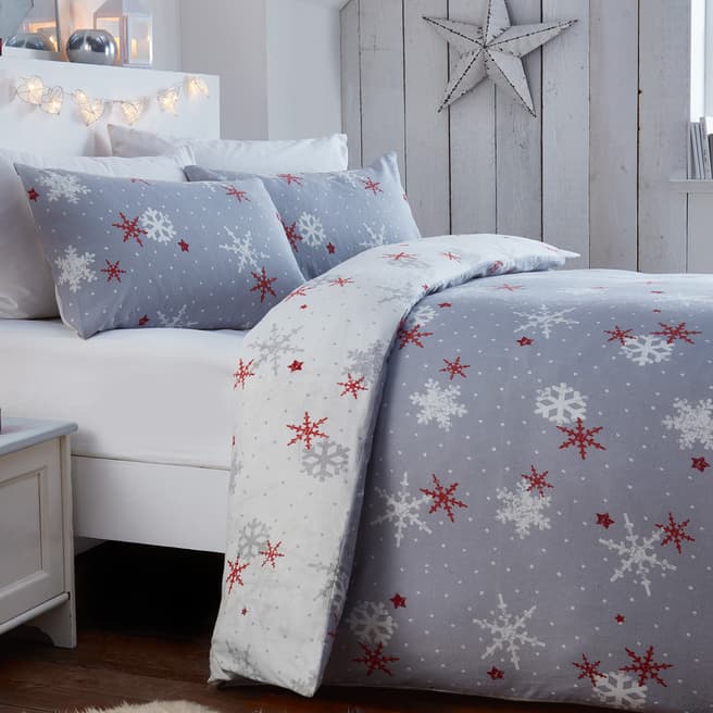 Fusion Christmas Snowflake Double Duvet Cover Set, Red