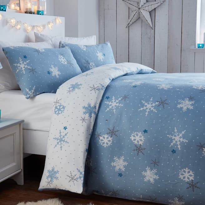 Fusion Christmas Snowflake Double Duvet Cover Set, Blue