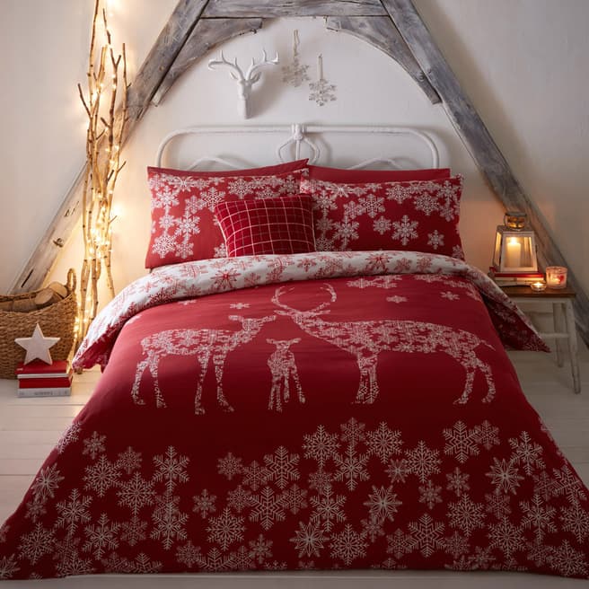 Fusion Reindeer Family Double Duvet Cover Set, Red