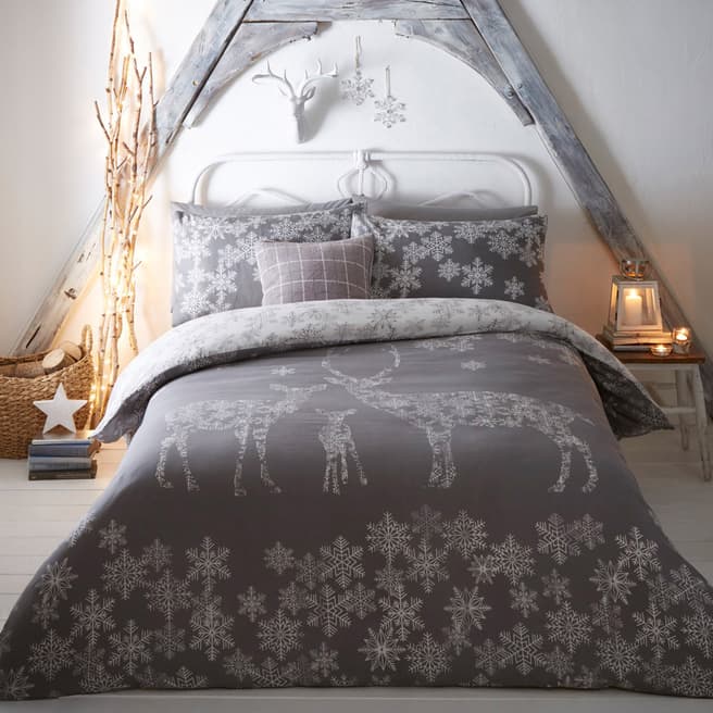 Fusion Reindeer Family Double Duvet Cover Set, Silver