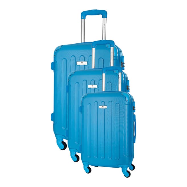 Platinium Blue Allgood Set of Three 4 Wheeled Suitcases 46/56/66cm