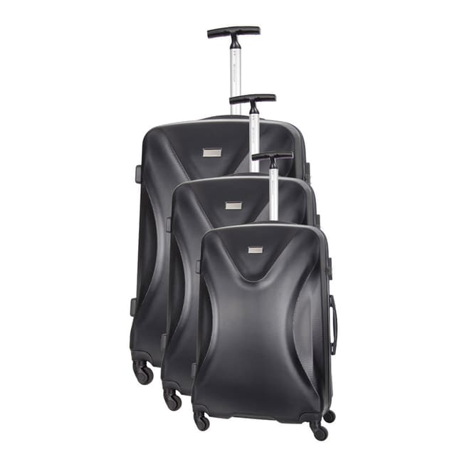 Platinium Black Athenes Set of Three 4 Wheeled Suitcases 50/60/70cm