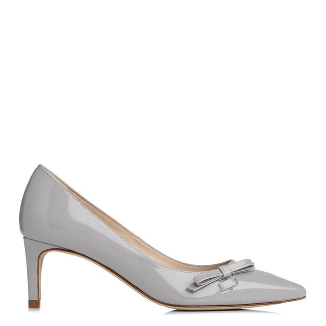 L K Bennett Mist Grey Patent Leather Berenice Bow Courts