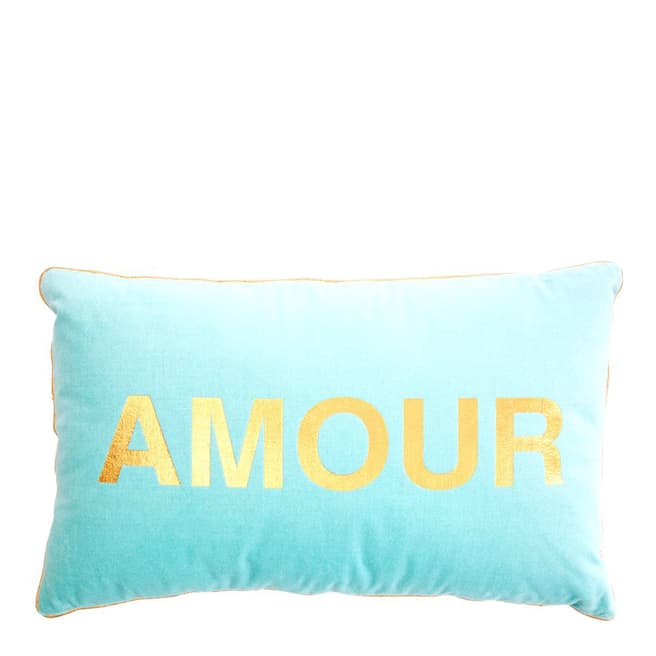 Rice Mint AMOUR Velvet Cushion with Gold Piping 50x30cm
