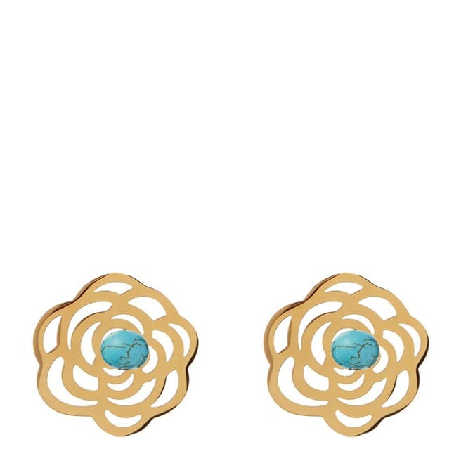 Chloe Collection by Liv Oliver Turquoise/Gold Flower Stud Earrings