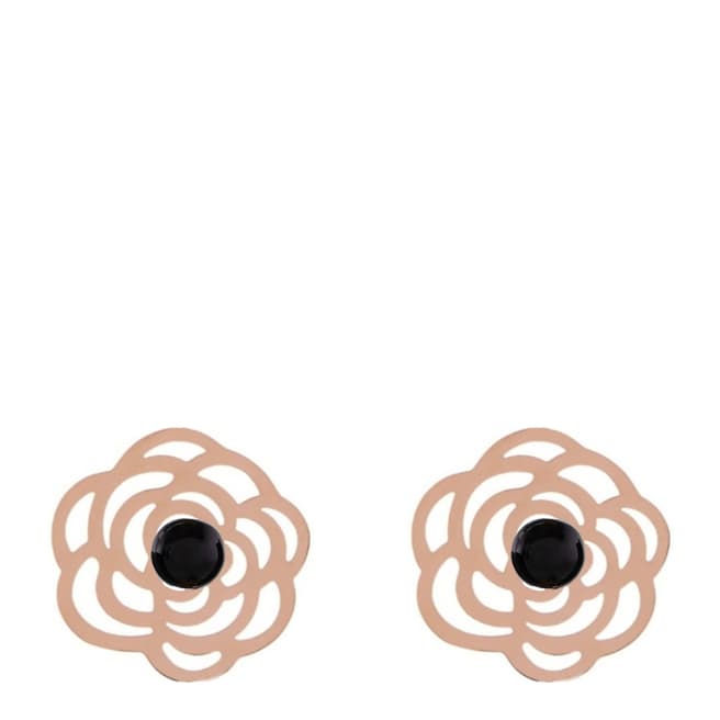 Chloe Collection by Liv Oliver Rose Gold/Onyx Flower Stud Earrings