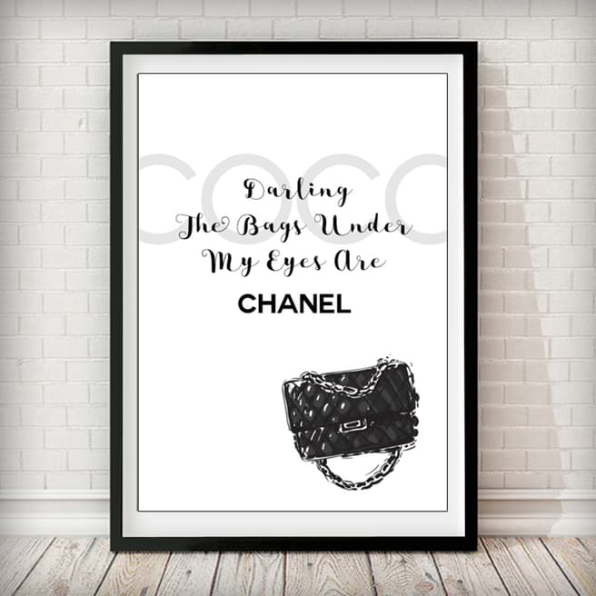 Rock Salt Prints Coco, The Bags Under My Eyes Are Chanel Art Print with Black Frame 28x36cm
