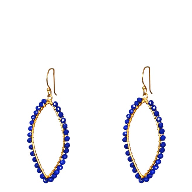 Liv Oliver Gold Plated/Sapphire Blue Marquise Shape Earrings